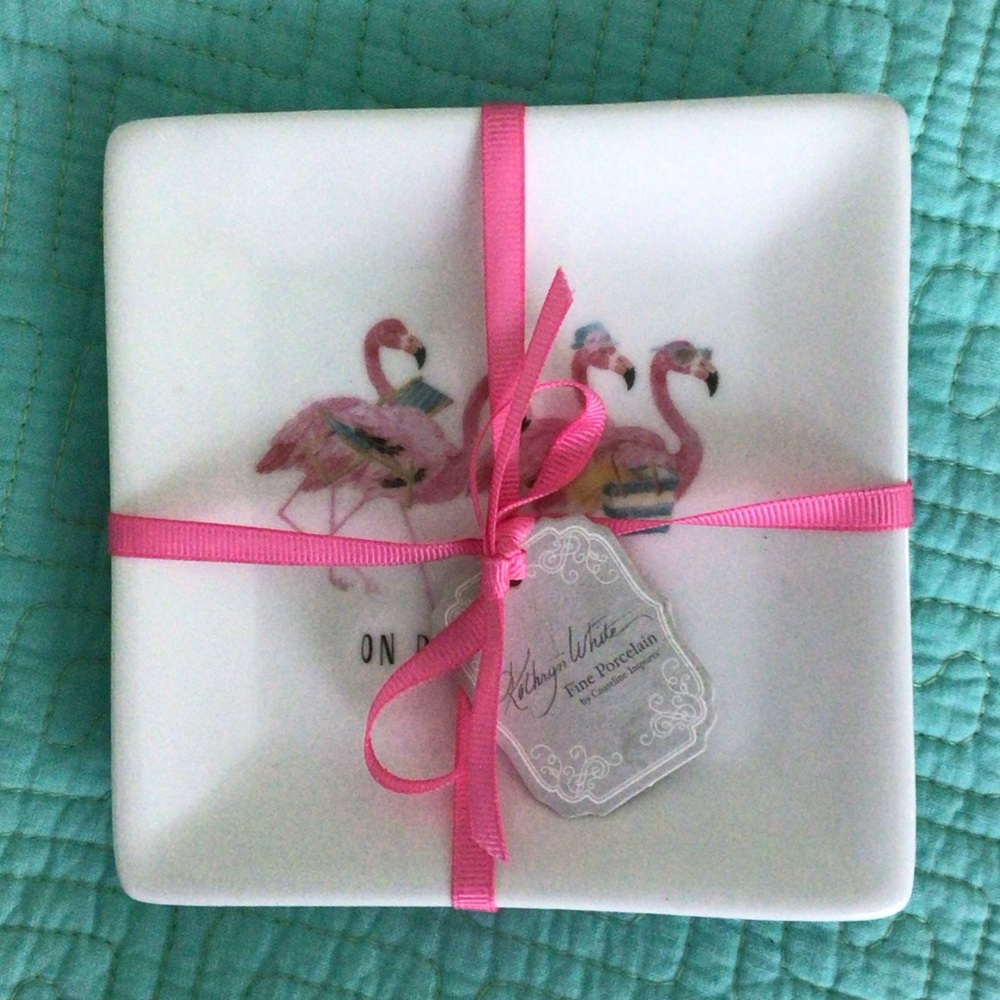 Kathryn White - Fine Flamingo Porcelain Trinket Dishes (2) -“On Beach Time”